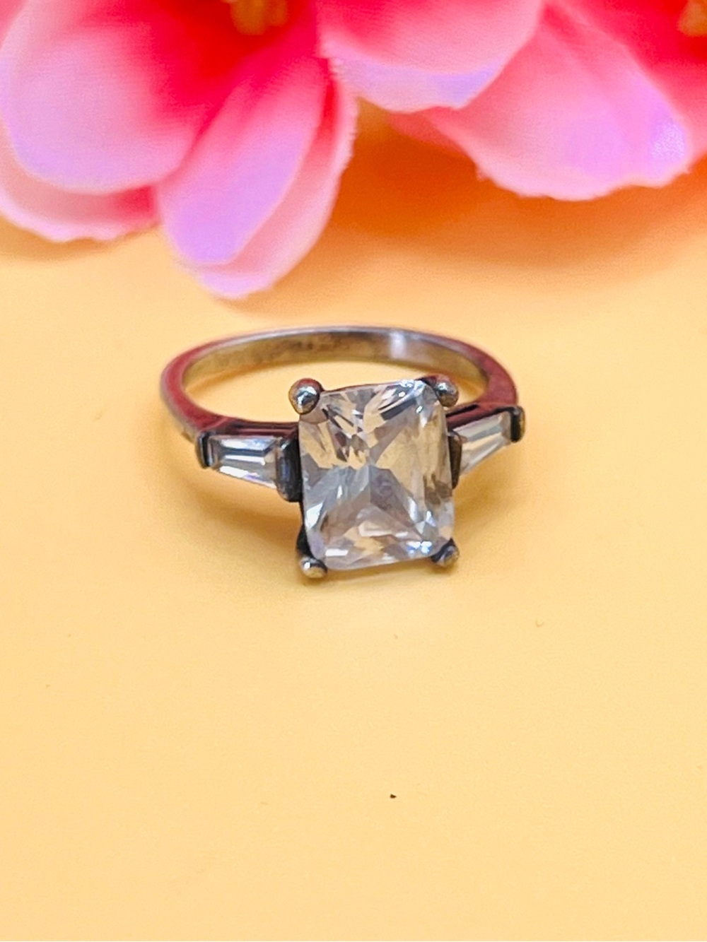 Vintage Clear CZ Silver Ring size 6